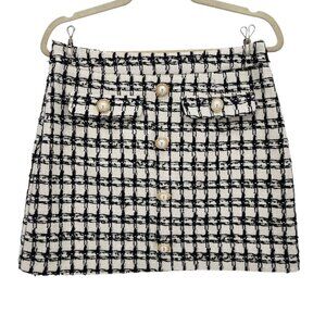 NEW Alexia Admor Womens 6 Skirt Tweed Mini Pencil Ivory Black Preppy Party Twee